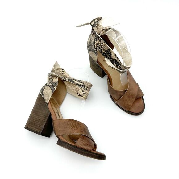 FREE PEOPLE Sancerre Platform Heels Size 38 Sandal Ankle Wrap Python Snakeskin - Picture 12 of 14